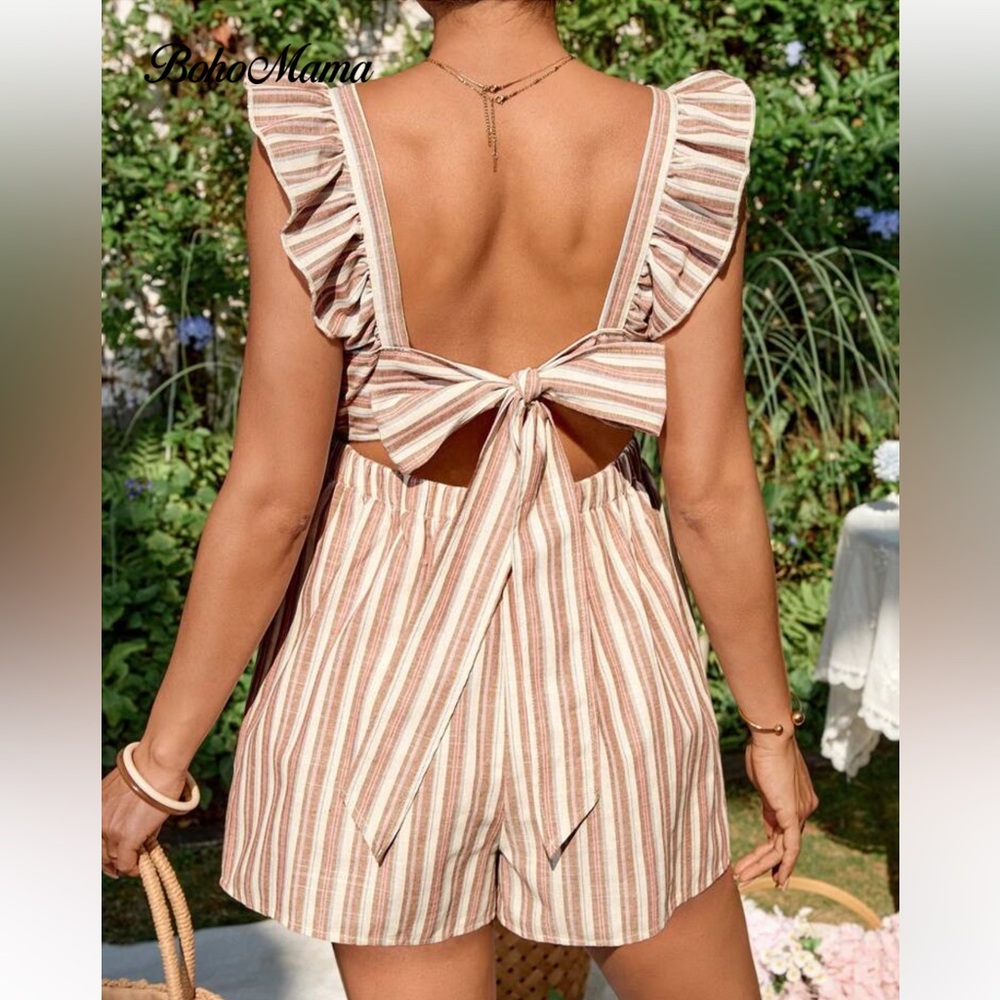 Striped women’s romper  with Ruffle Straps